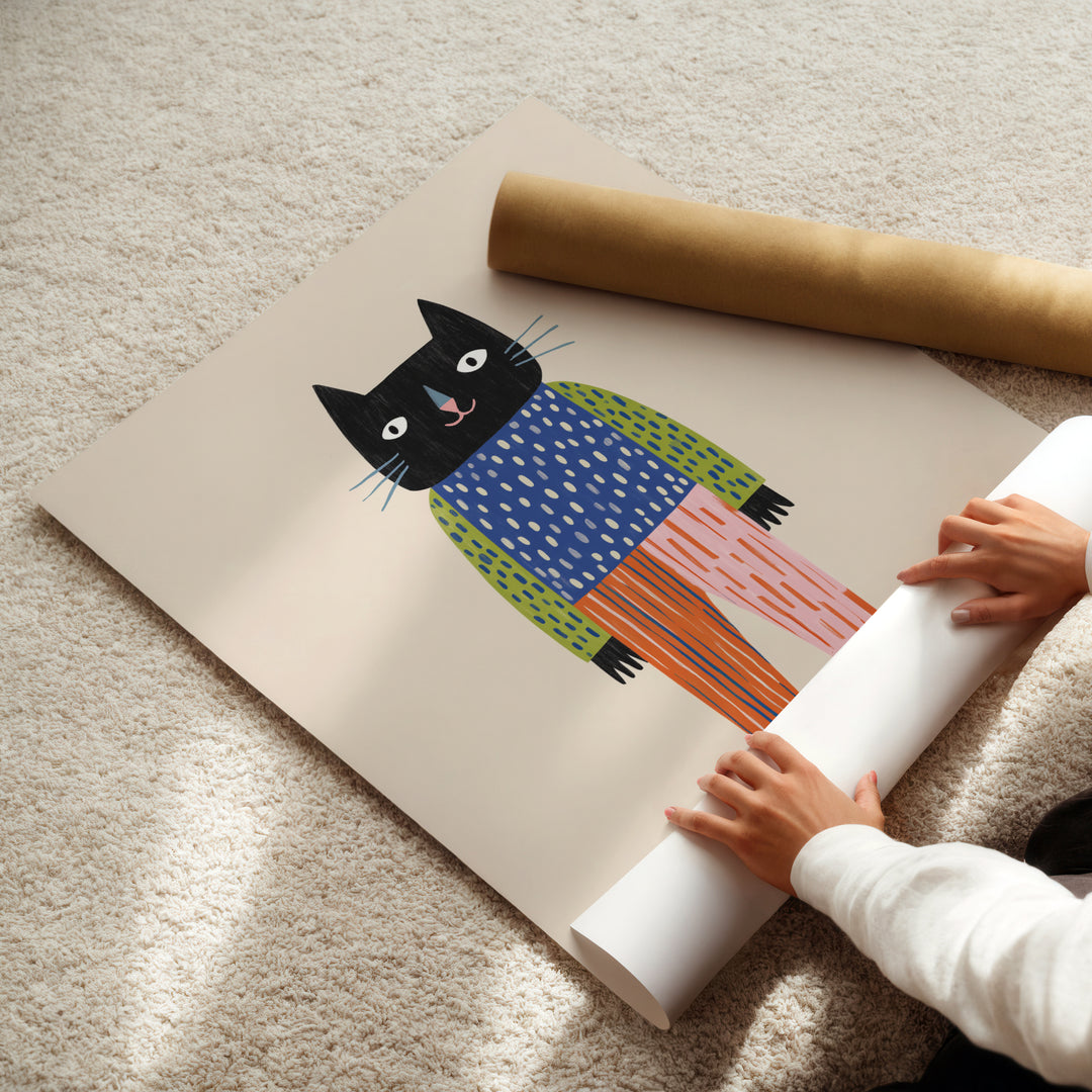 Cool Black Cat Print | Modern Pet Nursery Wall Art for Kids