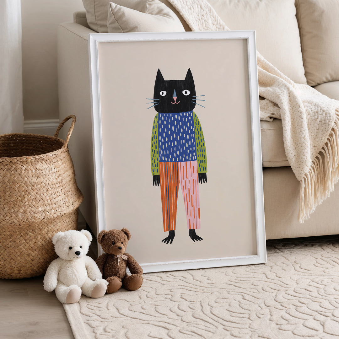 Cool Black Cat Print | Modern Pet Nursery Wall Art for Kids