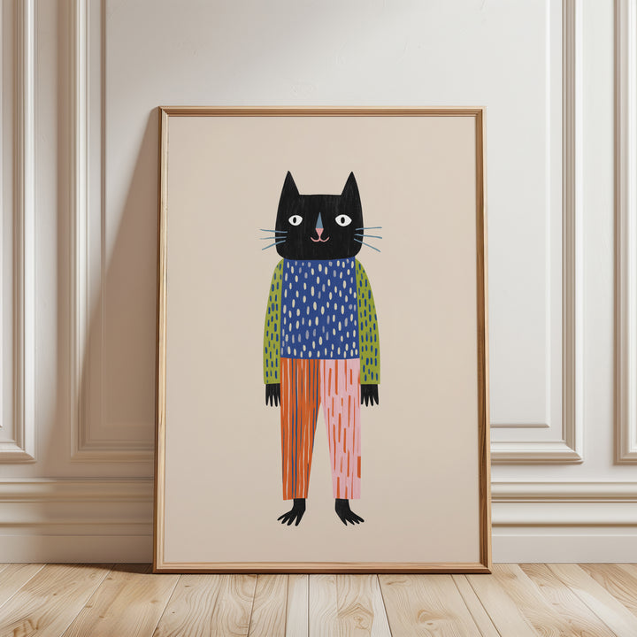 Cool Black Cat Print | Modern Pet Nursery Wall Art for Kids
