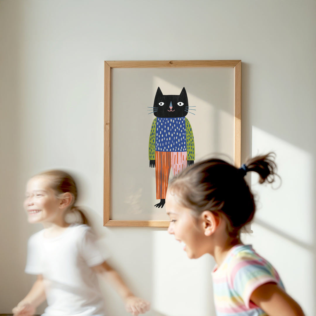 Cool Black Cat Print | Modern Pet Nursery Wall Art for Kids