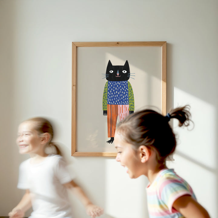 Cool Black Cat Print | Modern Pet Nursery Wall Art for Kids
