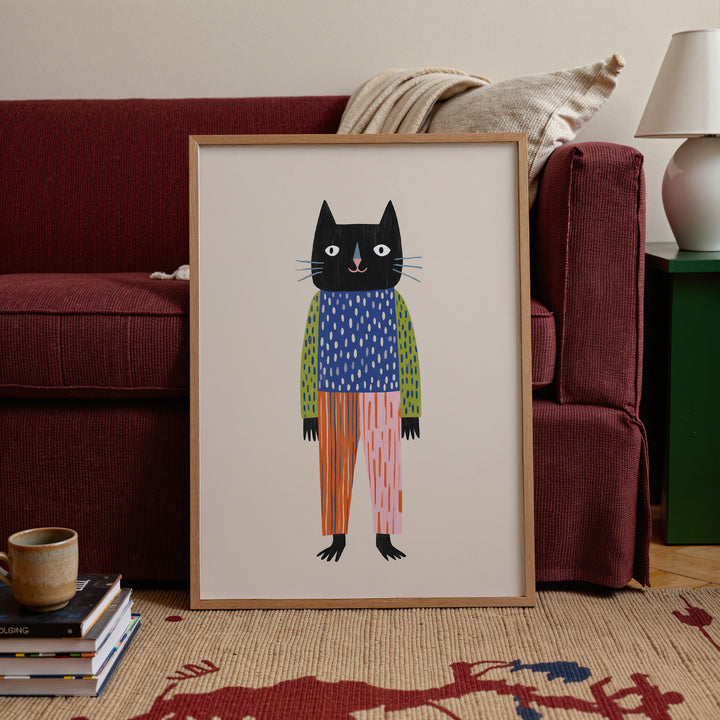 Cool Black Cat Print | Modern Pet Nursery Wall Art for Kids