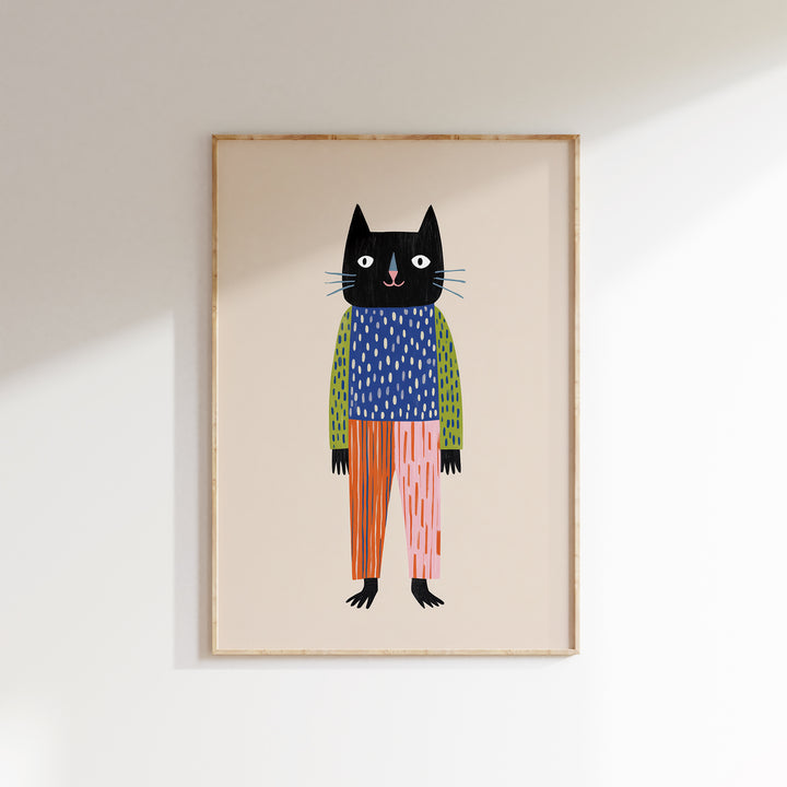Cool Black Cat Print | Modern Pet Nursery Wall Art for Kids