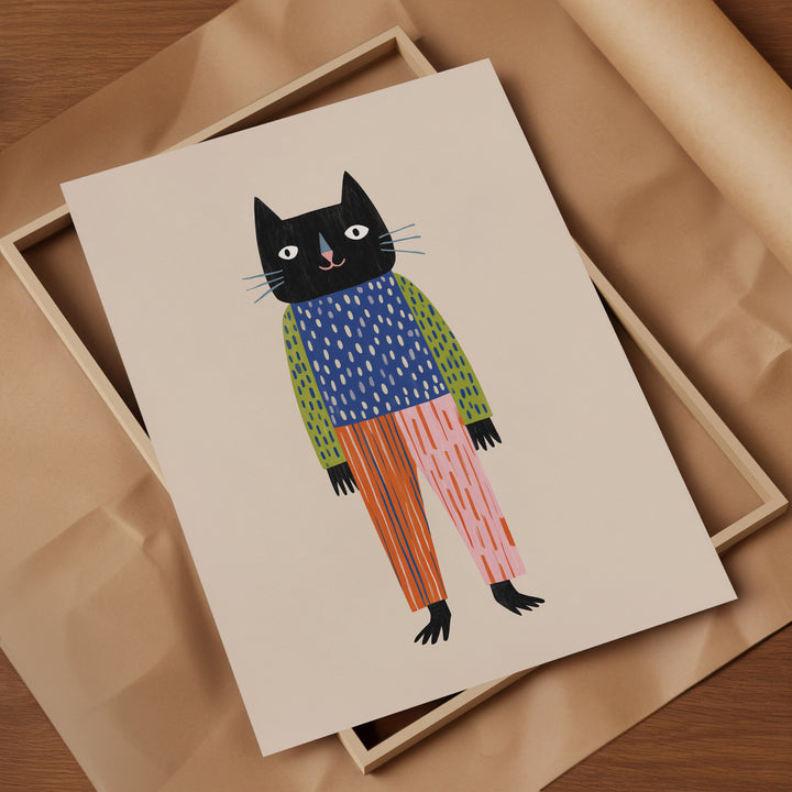 Cool Black Cat Print | Modern Pet Nursery Wall Art for Kids