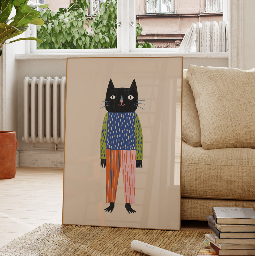 Cool Black Cat Print | Modern Pet Nursery Wall Art for Kids