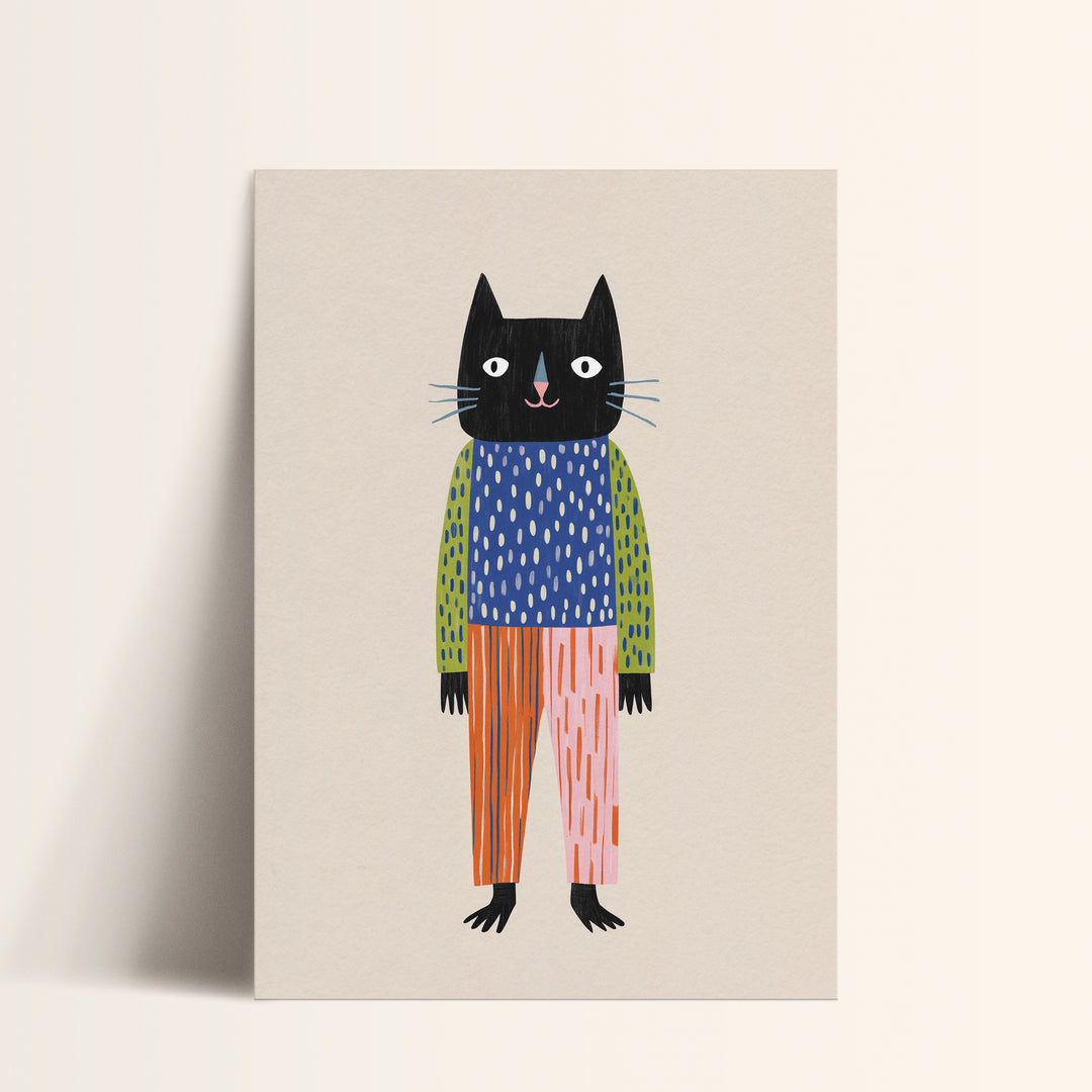 Cool Black Cat Print | Modern Pet Nursery Wall Art for Kids
