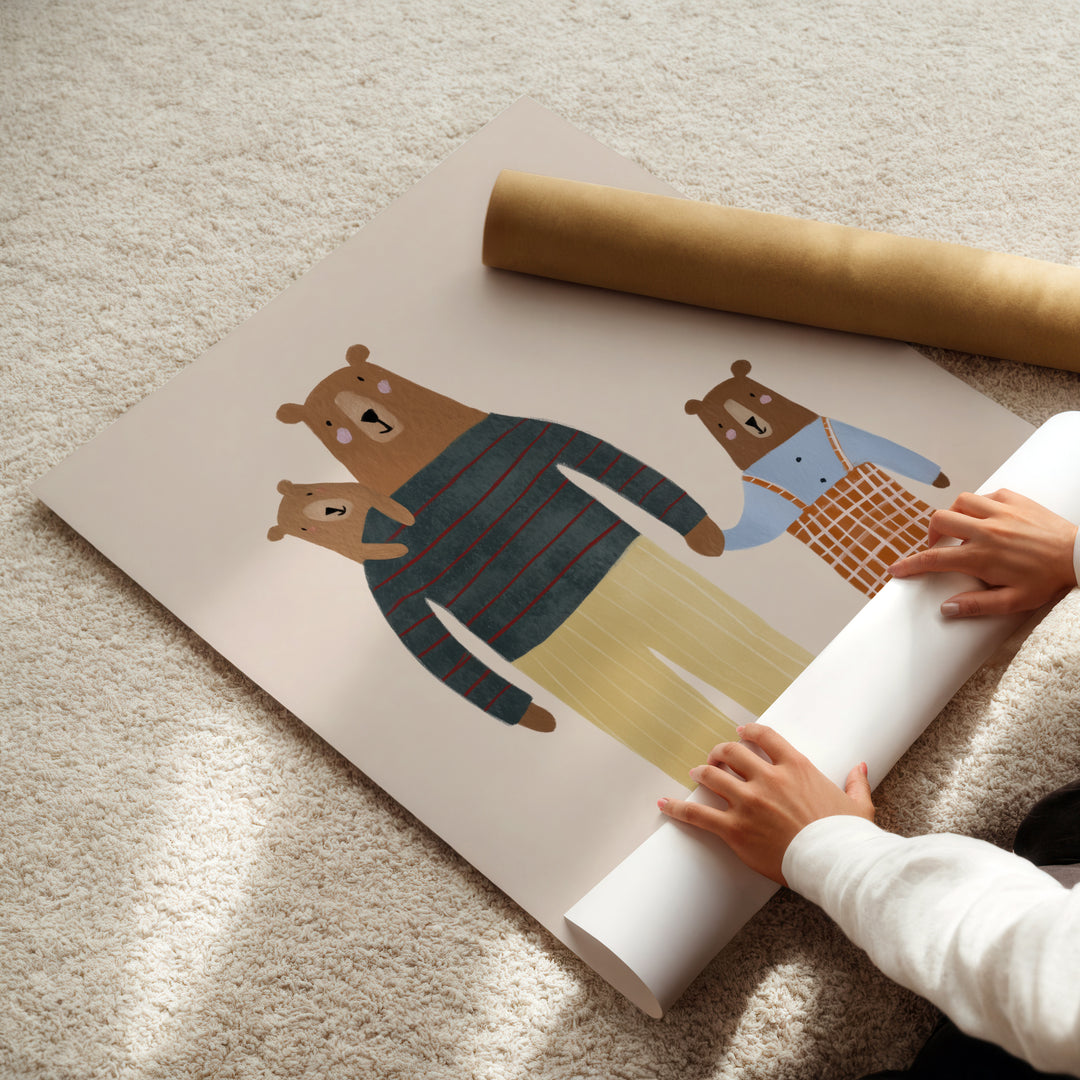 Bear Family Print | Woodland Nursery Wall Art for Kids Room