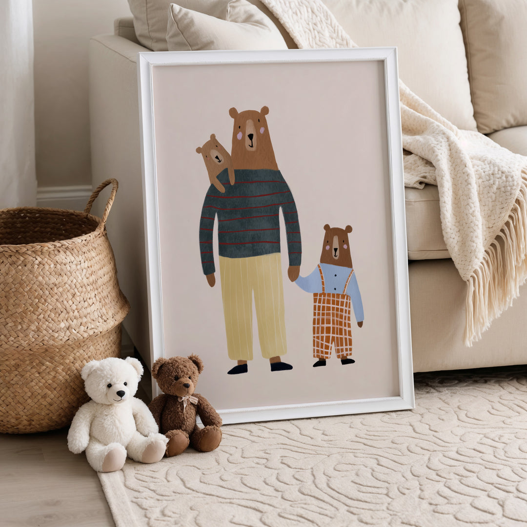 Bear Family Print | Woodland Nursery Wall Art for Kids Room