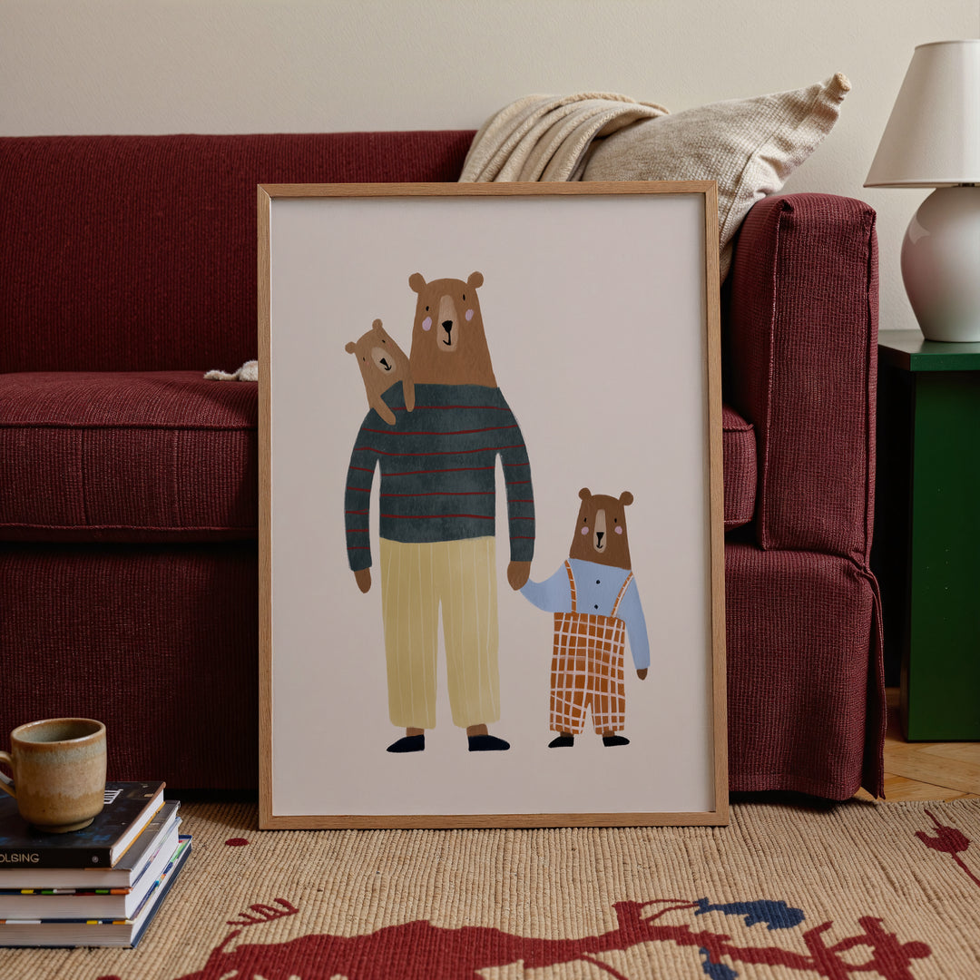 Bear Family Print | Woodland Nursery Wall Art for Kids Room