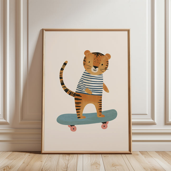 Tiger on Skateboard Print | Cool Safari Nursery Wall Art