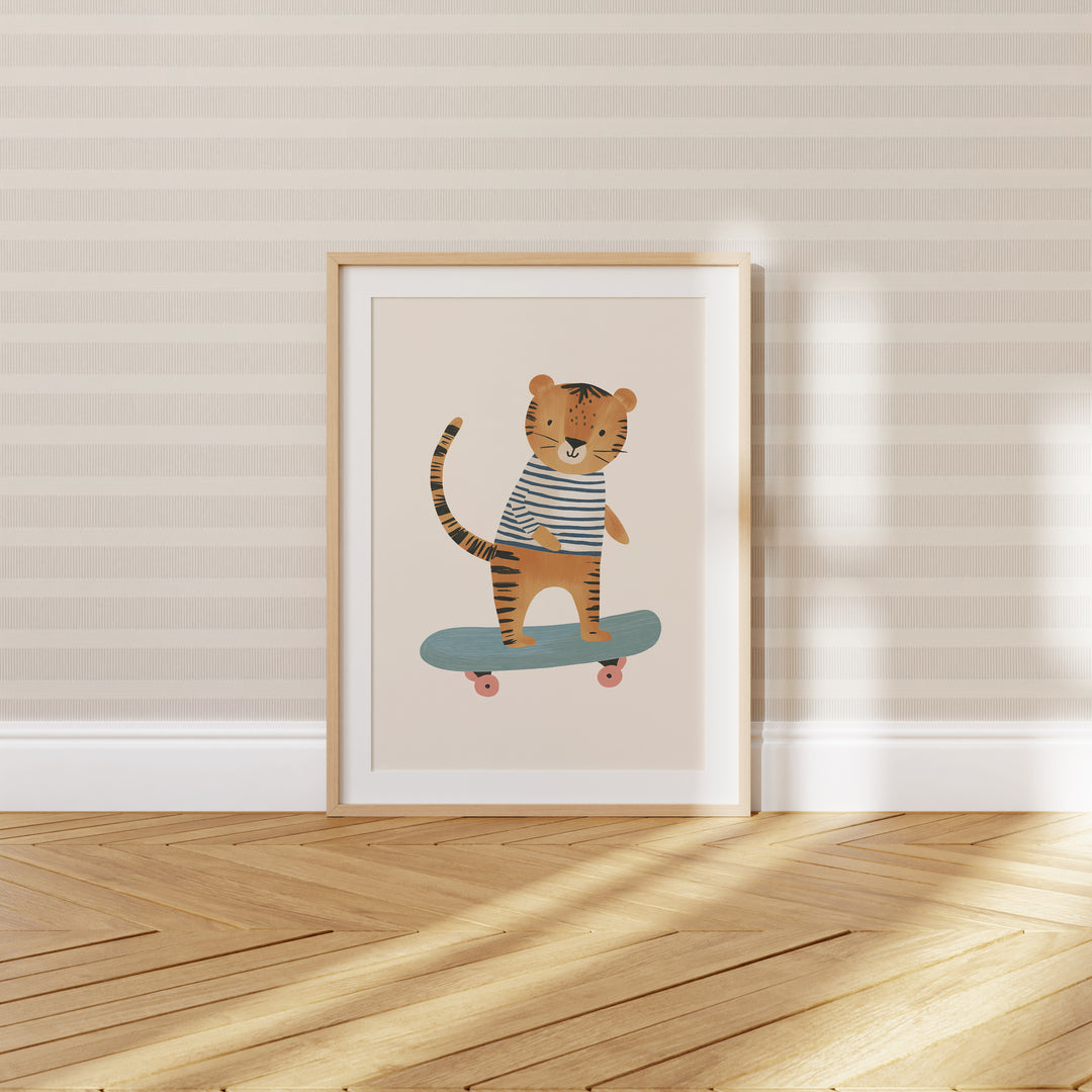 Tiger on Skateboard Print | Cool Safari Nursery Wall Art