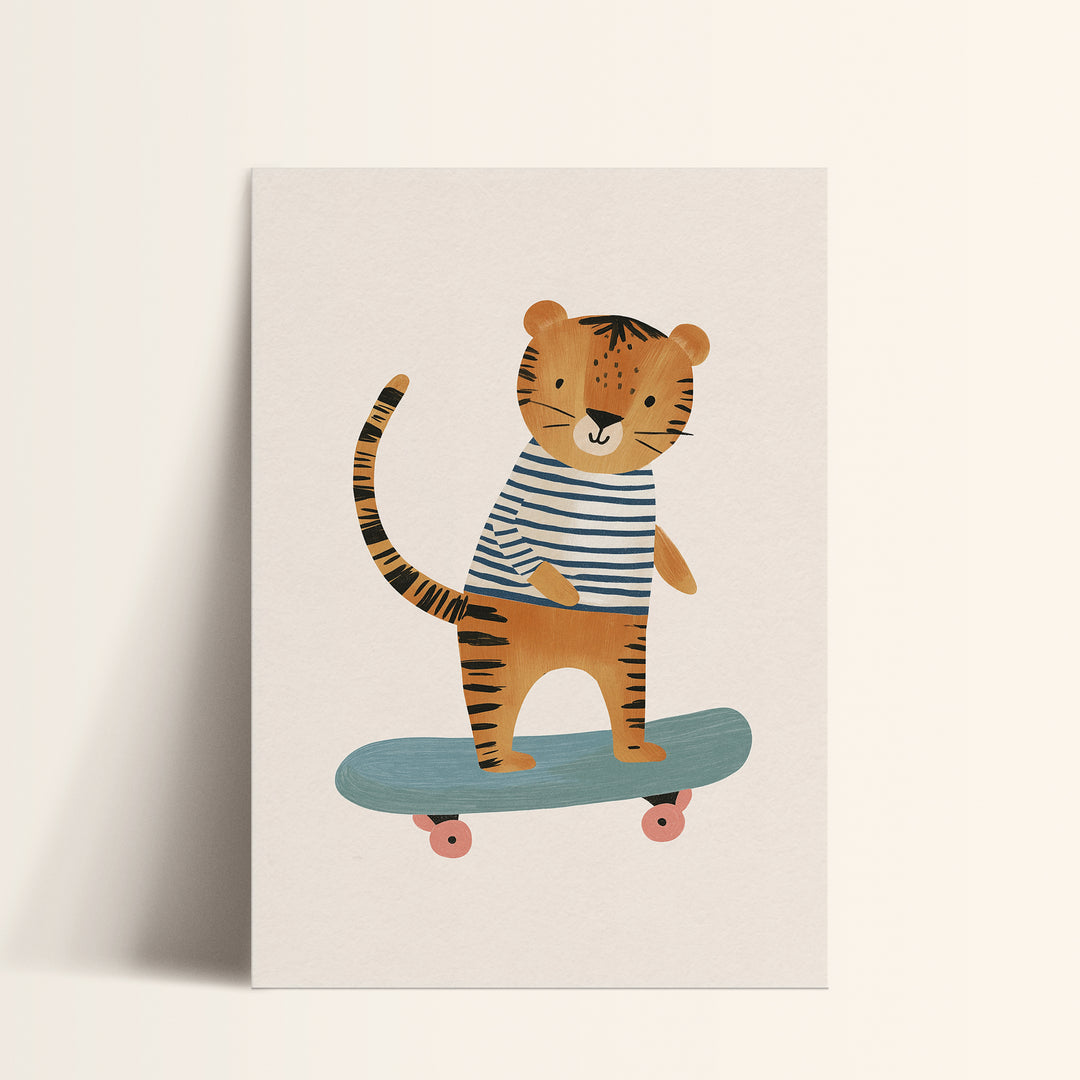 Tiger on Skateboard Print | Cool Safari Nursery Wall Art