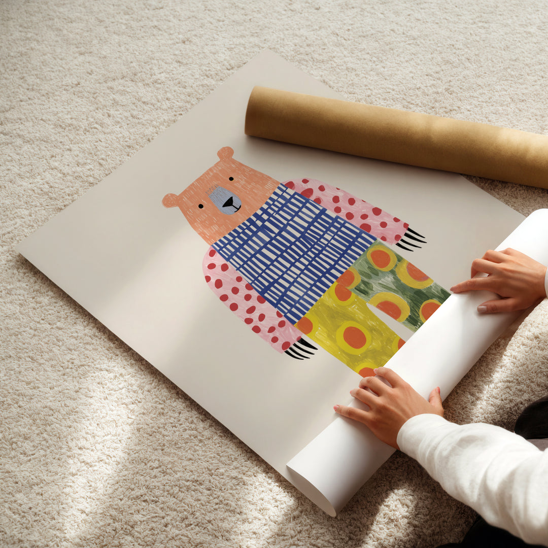 Colorful Pattern Bear Print | Bold Nursery Wall Art for Kids