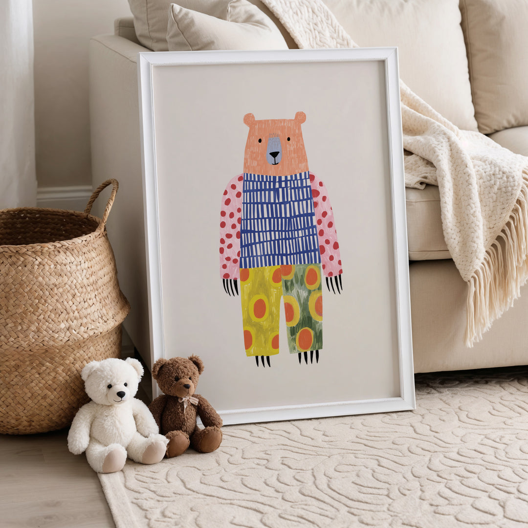 Colorful Pattern Bear Print | Bold Nursery Wall Art for Kids