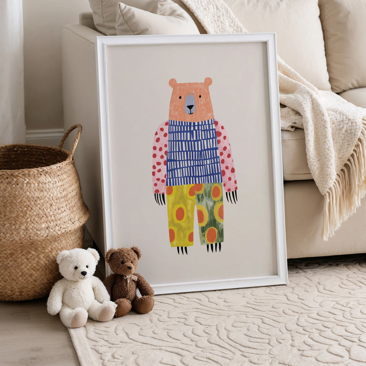 Colorful Pattern Bear Print | Bold Nursery Wall Art for Kids