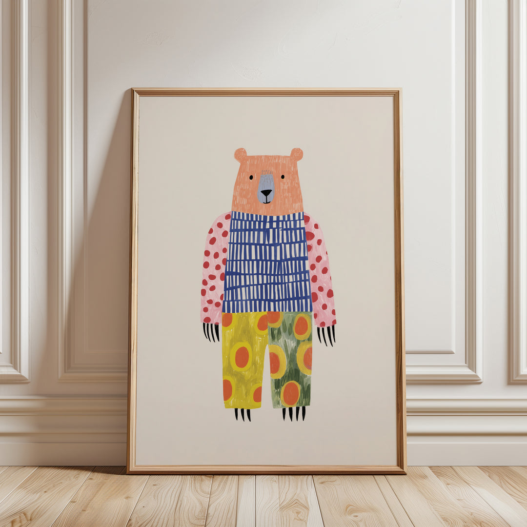 Colorful Pattern Bear Print | Bold Nursery Wall Art for Kids