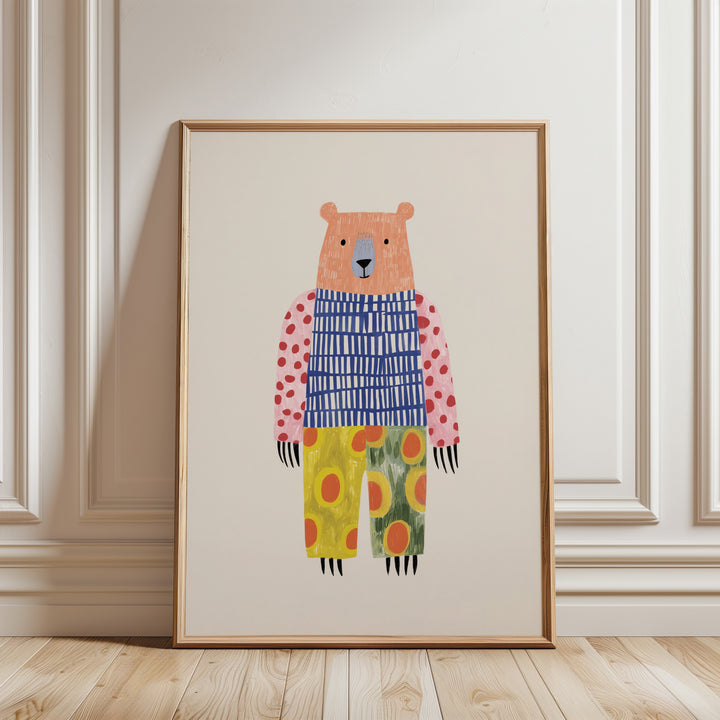 Colorful Pattern Bear Print | Bold Nursery Wall Art for Kids