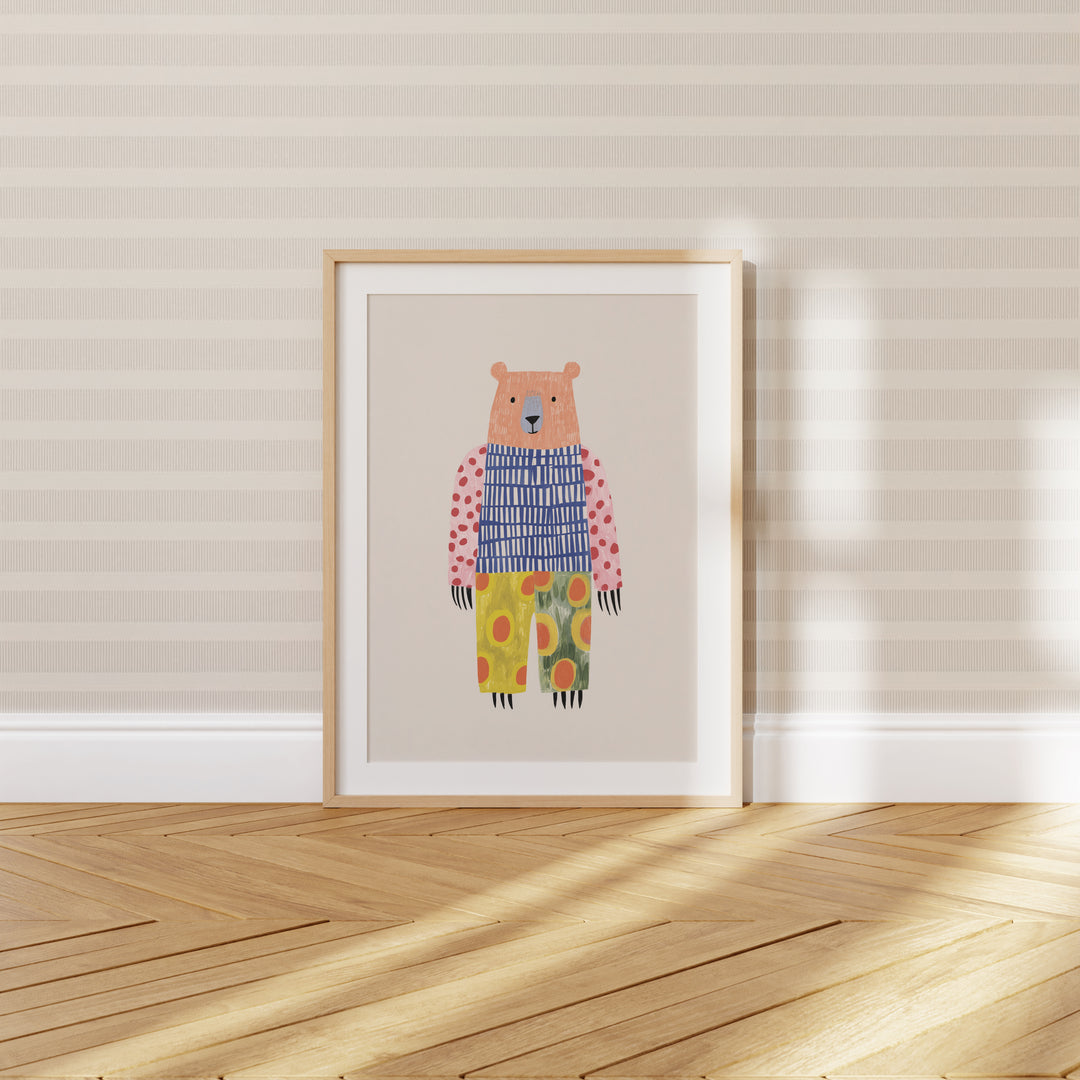 Colorful Pattern Bear Print | Bold Nursery Wall Art for Kids