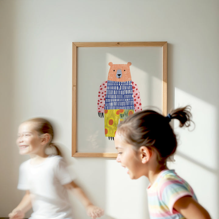 Colorful Pattern Bear Print | Bold Nursery Wall Art for Kids