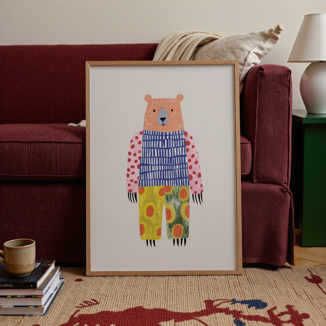 Colorful Pattern Bear Print | Bold Nursery Wall Art for Kids