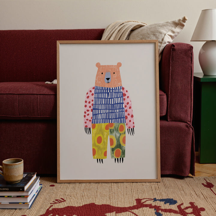 Colorful Pattern Bear Print | Bold Nursery Wall Art for Kids