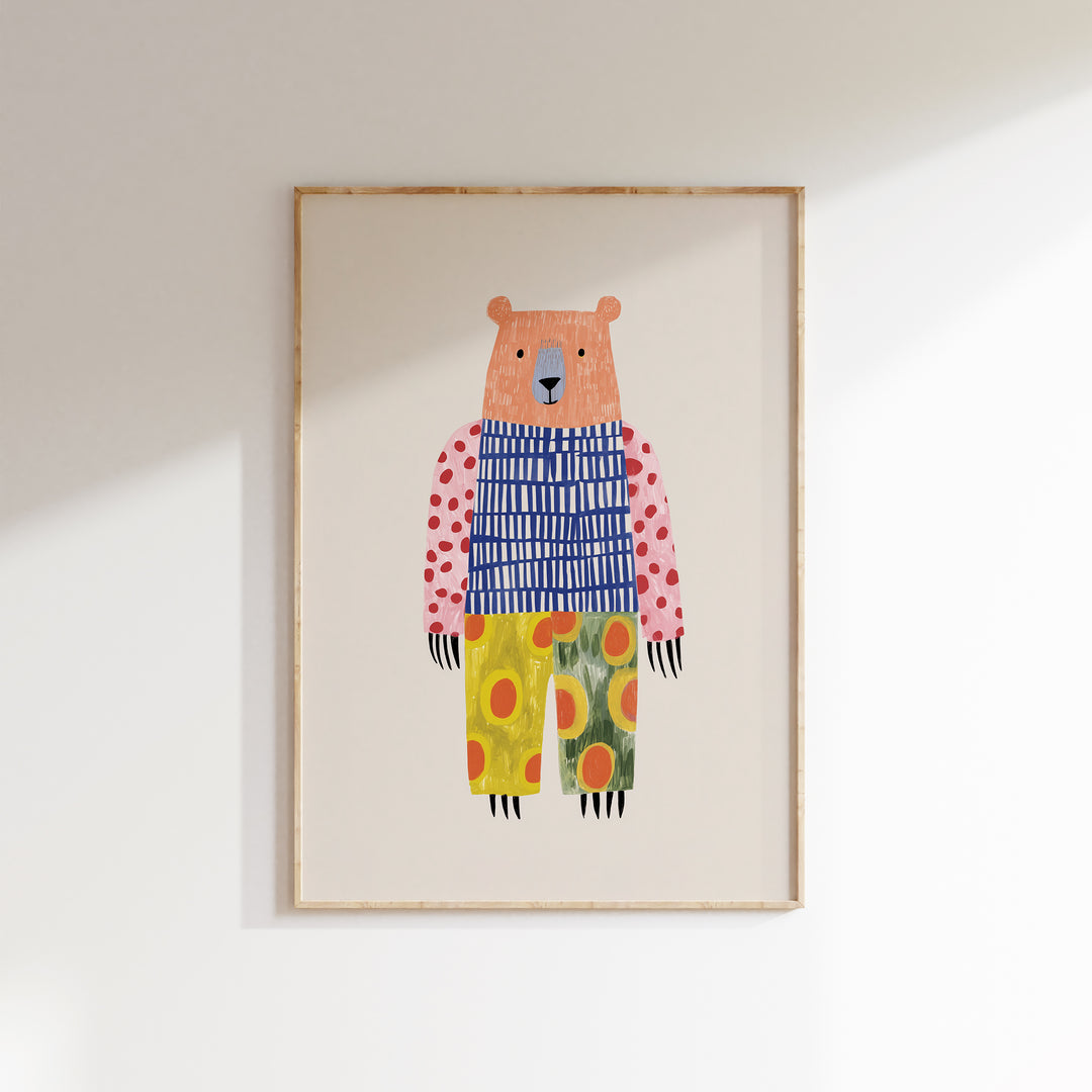 Colorful Pattern Bear Print | Bold Nursery Wall Art for Kids