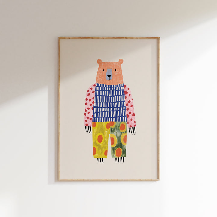 Colorful Pattern Bear Print | Bold Nursery Wall Art for Kids