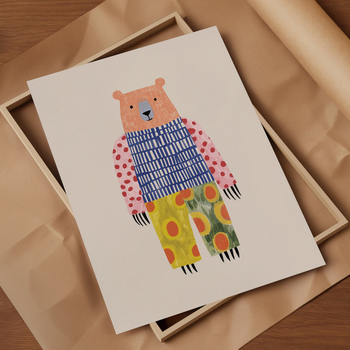 Colorful Pattern Bear Print | Bold Nursery Wall Art for Kids