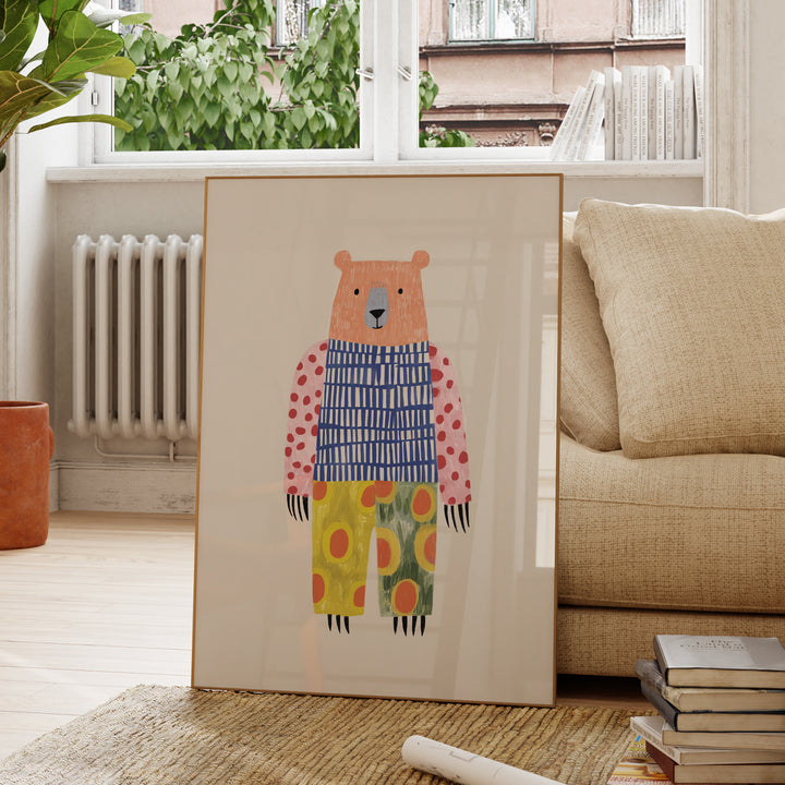 Colorful Pattern Bear Print | Bold Nursery Wall Art for Kids