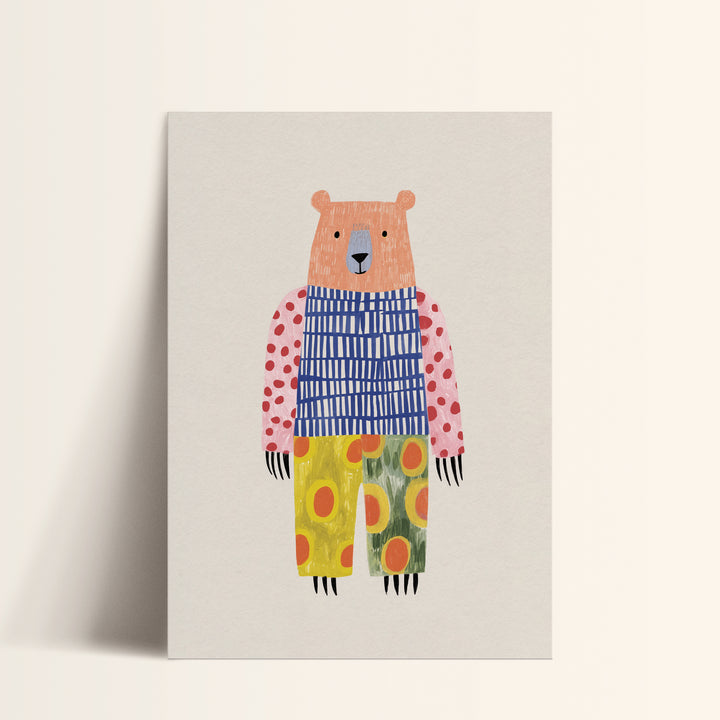 Colorful Pattern Bear Print | Bold Nursery Wall Art for Kids
