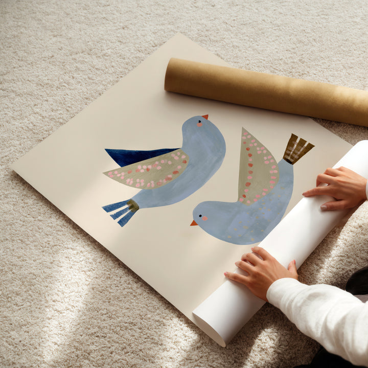 Blue Flying Birds Print | Peaceful Nursery Wall Art for Kids