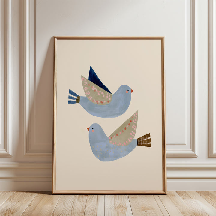 Blue Flying Birds Print | Peaceful Nursery Wall Art for Kids