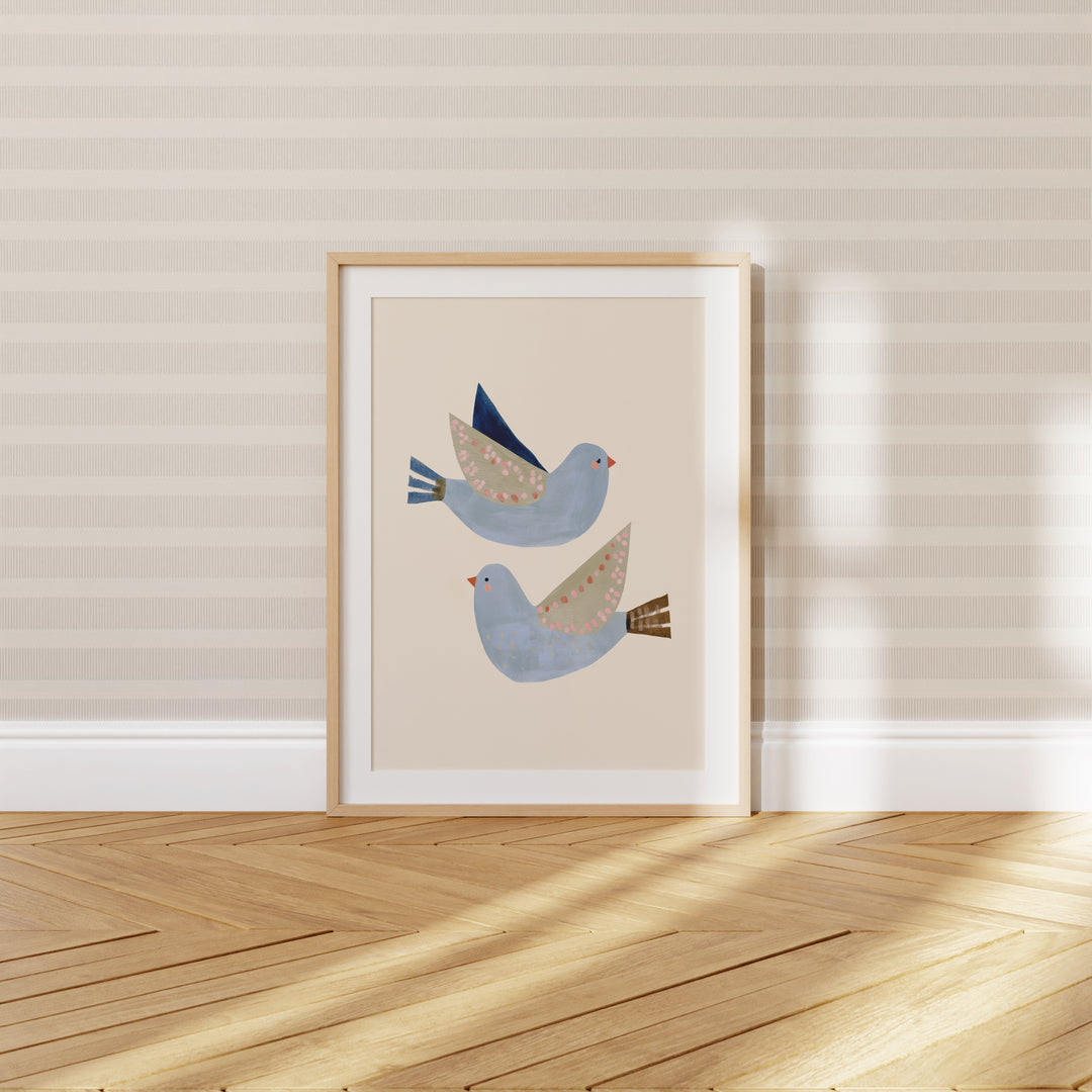 Blue Flying Birds Print | Peaceful Nursery Wall Art for Kids