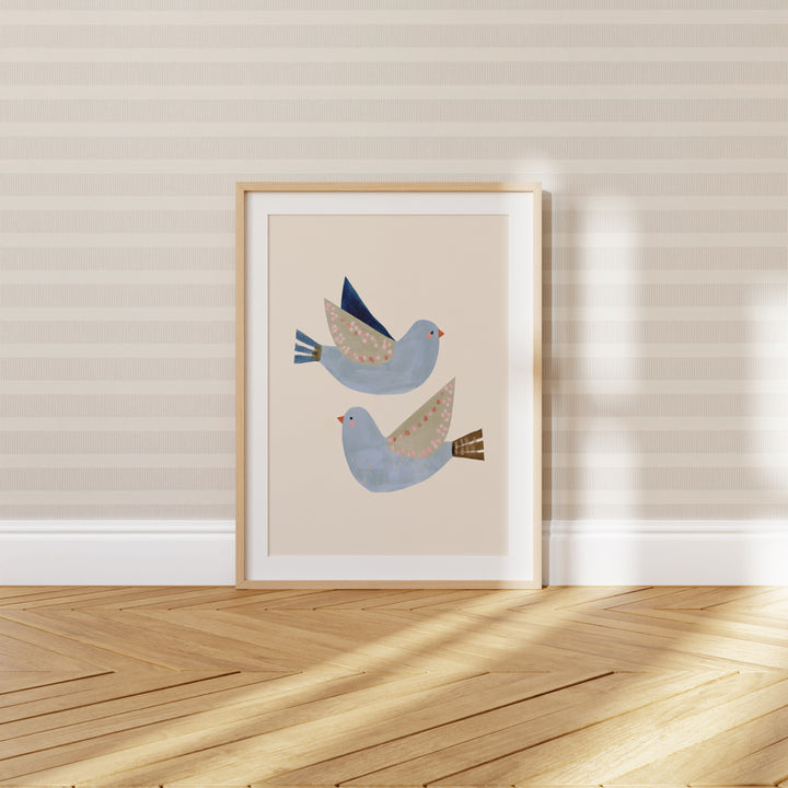 Blue Flying Birds Print | Peaceful Nursery Wall Art for Kids