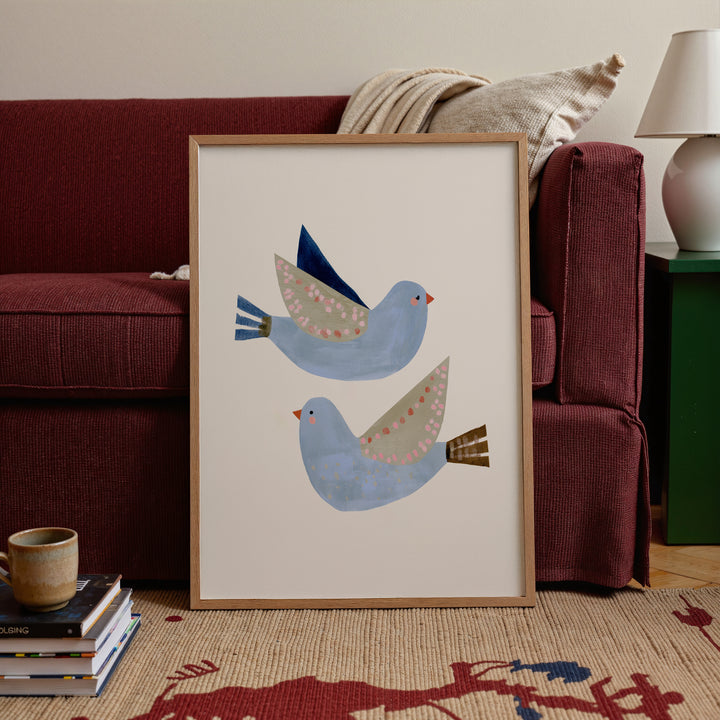 Blue Flying Birds Print | Peaceful Nursery Wall Art for Kids