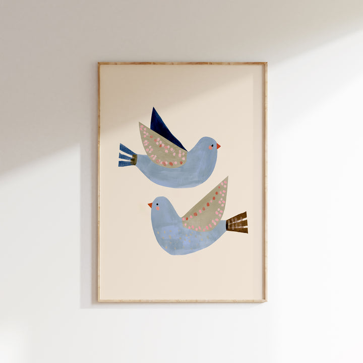 Blue Flying Birds Print | Peaceful Nursery Wall Art for Kids