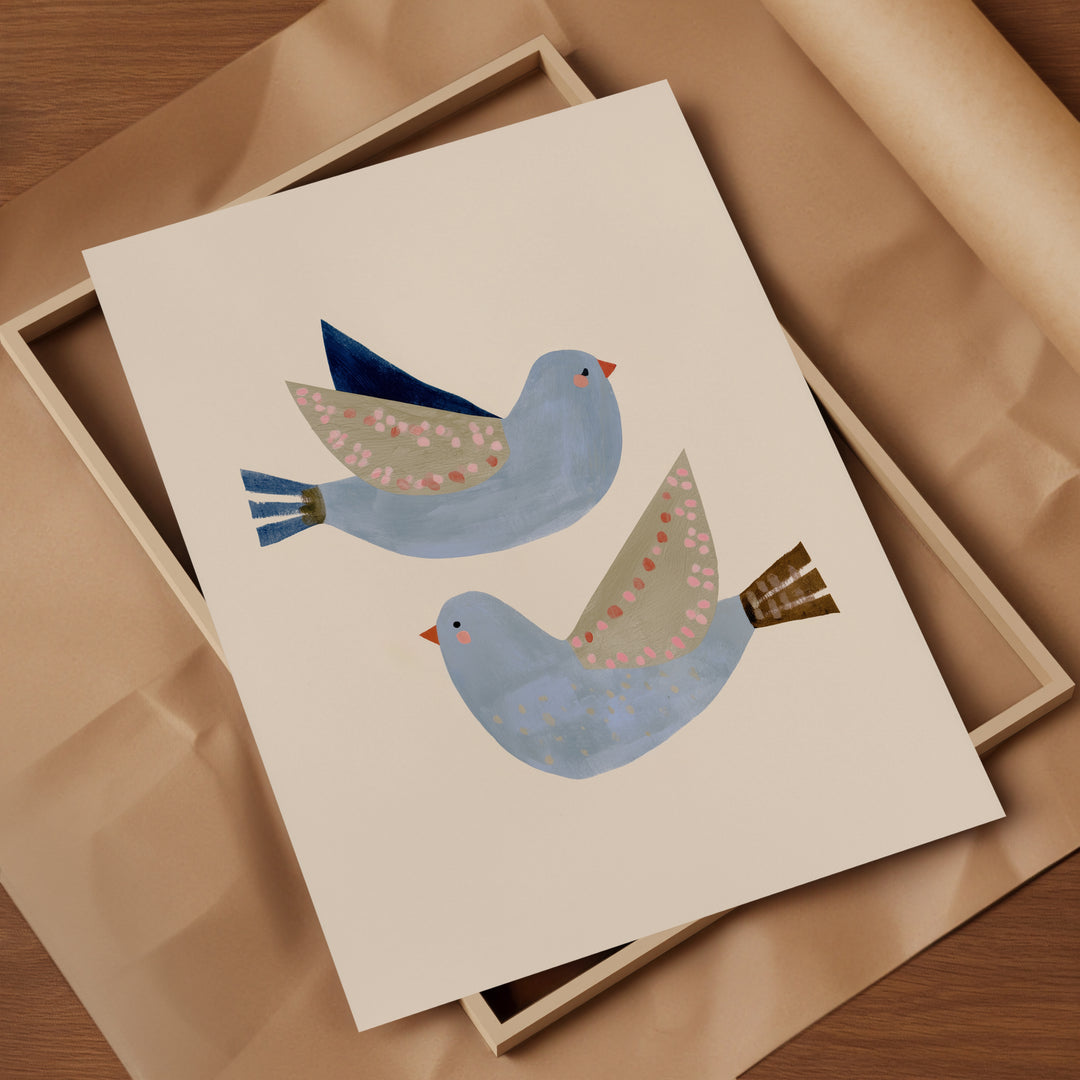 Blue Flying Birds Print | Peaceful Nursery Wall Art for Kids