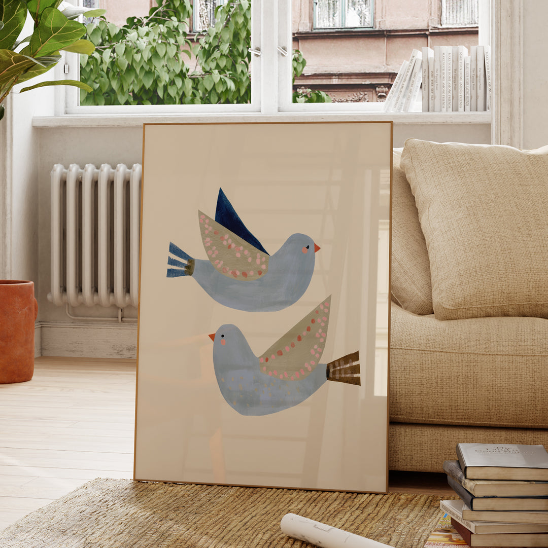 Blue Flying Birds Print | Peaceful Nursery Wall Art for Kids