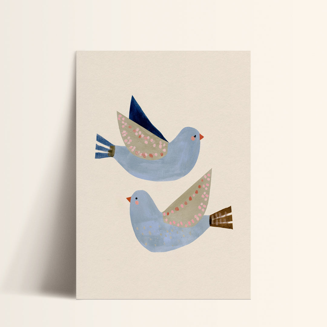 Blue Flying Birds Print | Peaceful Nursery Wall Art for Kids