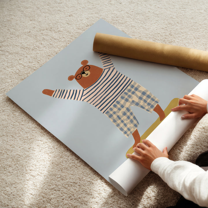 Skateboarding Bear Print | Cool Animal Nursery Wall Art for Kids