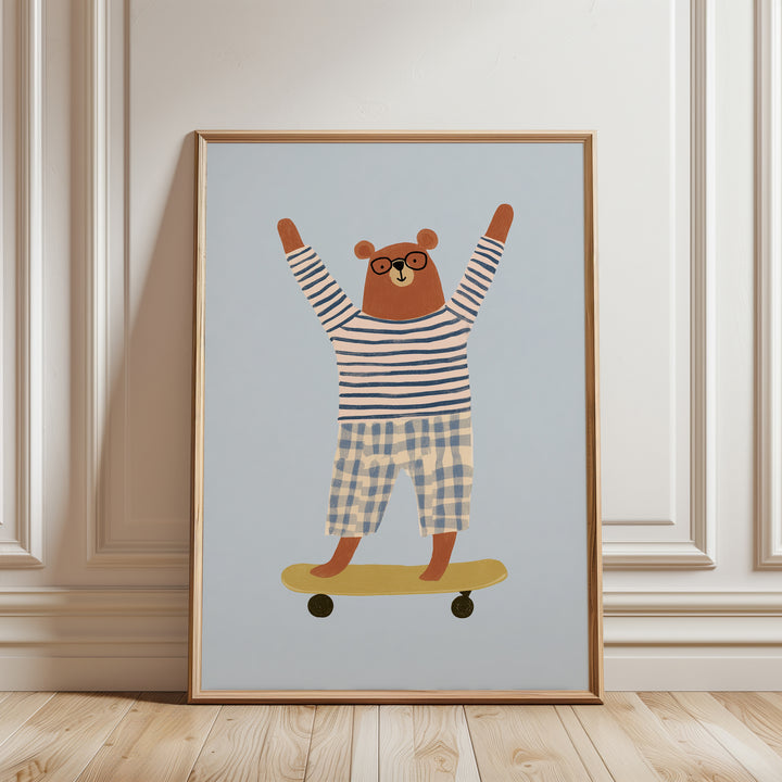 Skateboarding Bear Print | Cool Animal Nursery Wall Art for Kids