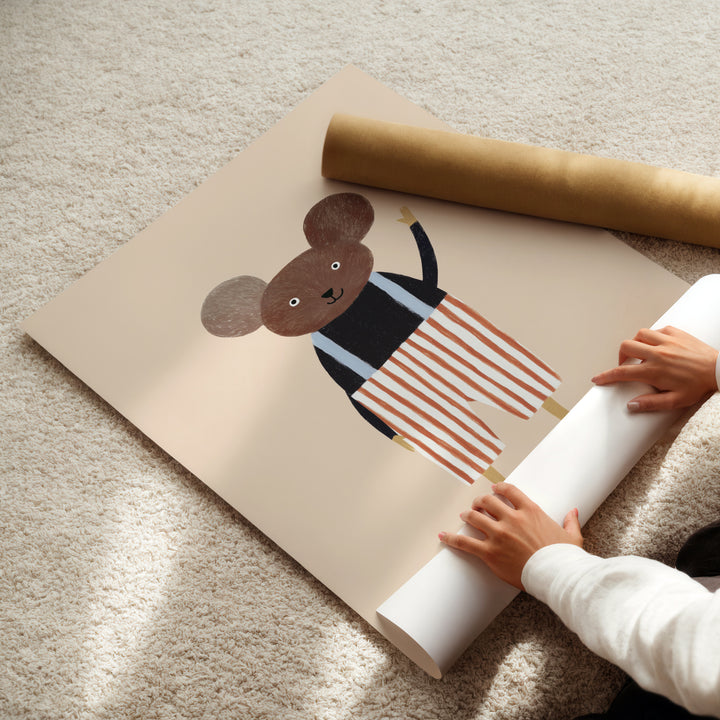 Mouse in Striped Pants Print | Cute Animal Nursery Wall Art