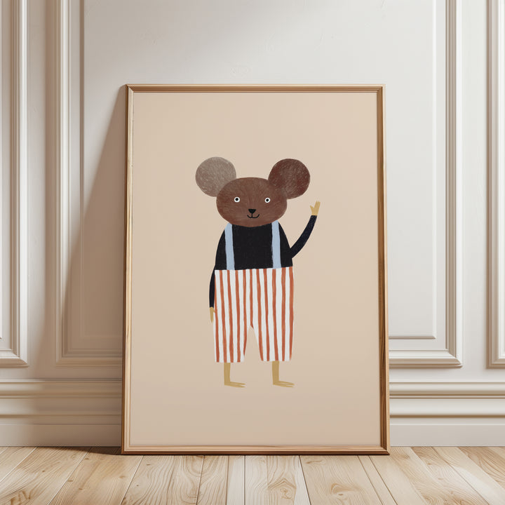 Mouse in Striped Pants Print | Cute Animal Nursery Wall Art