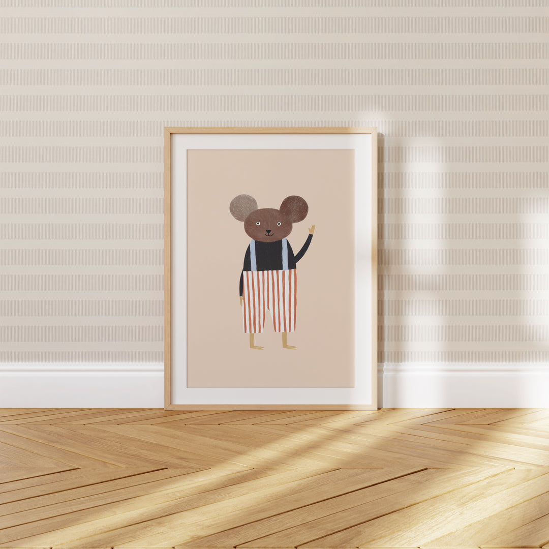 Mouse in Striped Pants Print | Cute Animal Nursery Wall Art