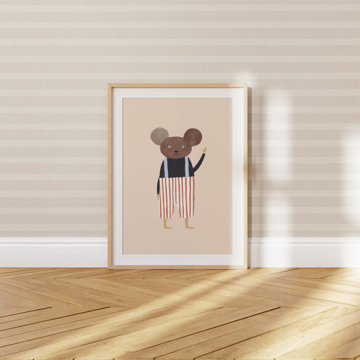 Mouse in Striped Pants Print | Cute Animal Nursery Wall Art