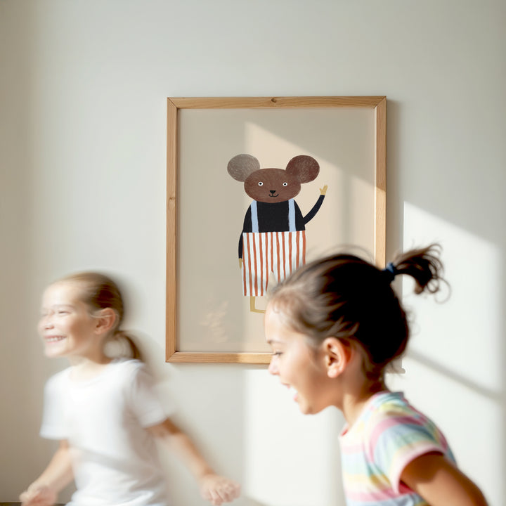 Mouse in Striped Pants Print | Cute Animal Nursery Wall Art