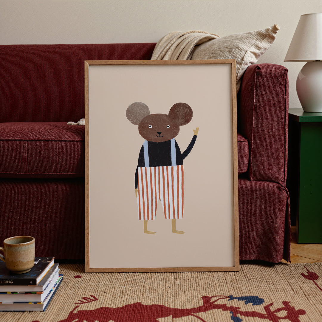 Mouse in Striped Pants Print | Cute Animal Nursery Wall Art