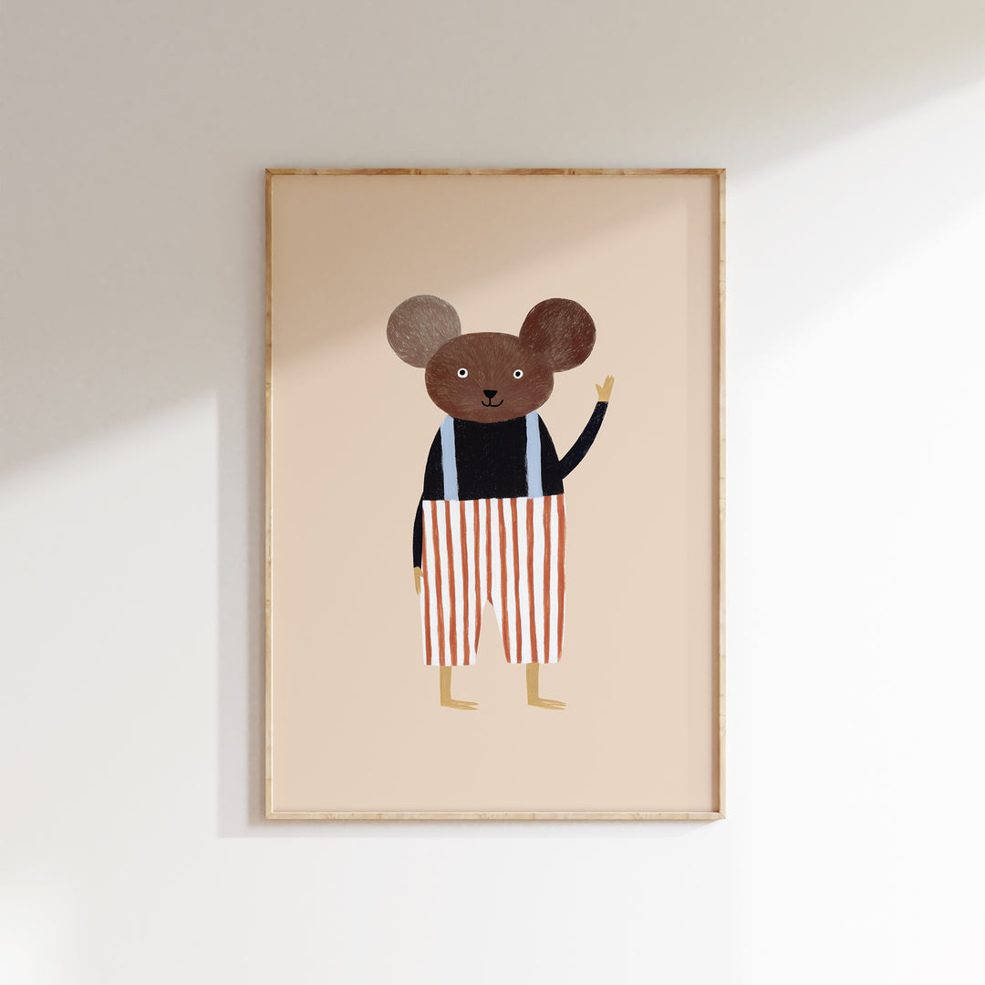 Mouse in Striped Pants Print | Cute Animal Nursery Wall Art