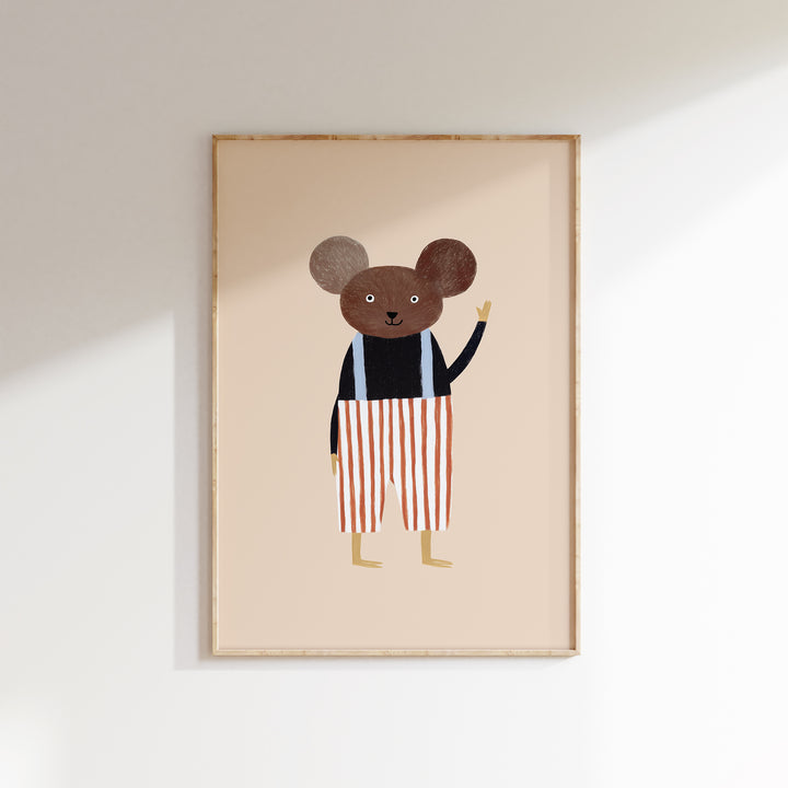 Mouse in Striped Pants Print | Cute Animal Nursery Wall Art