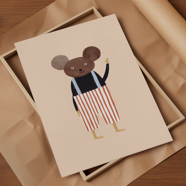 Mouse in Striped Pants Print | Cute Animal Nursery Wall Art